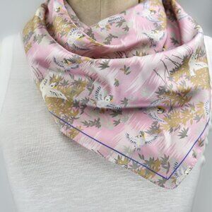 Vintage Pink Poly Japanese Influenced Scarf | Lovely Exotic Pattern | 30”x30"